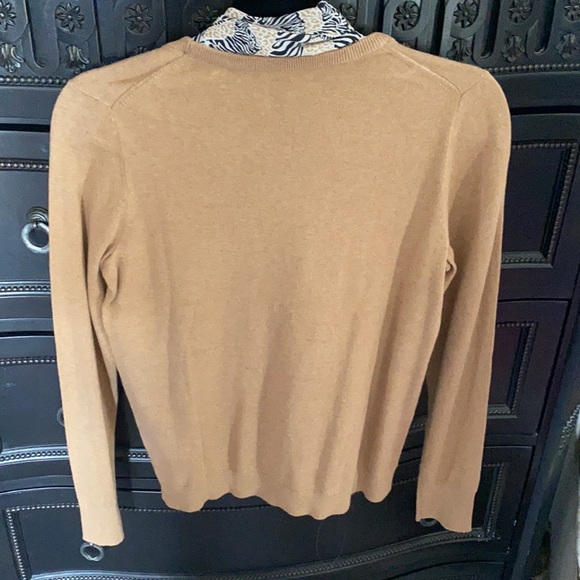 J CREW Brown Pullover Sweater with Zebra Print Scarf Attached Top Size S - Picture 7 of 7